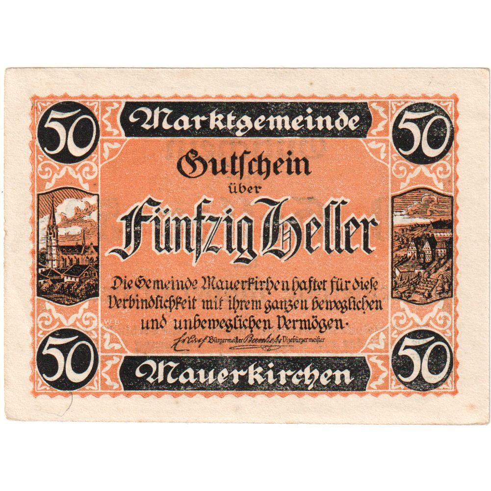 Österreich, Mauerkirchen, 50 Heller, VZ