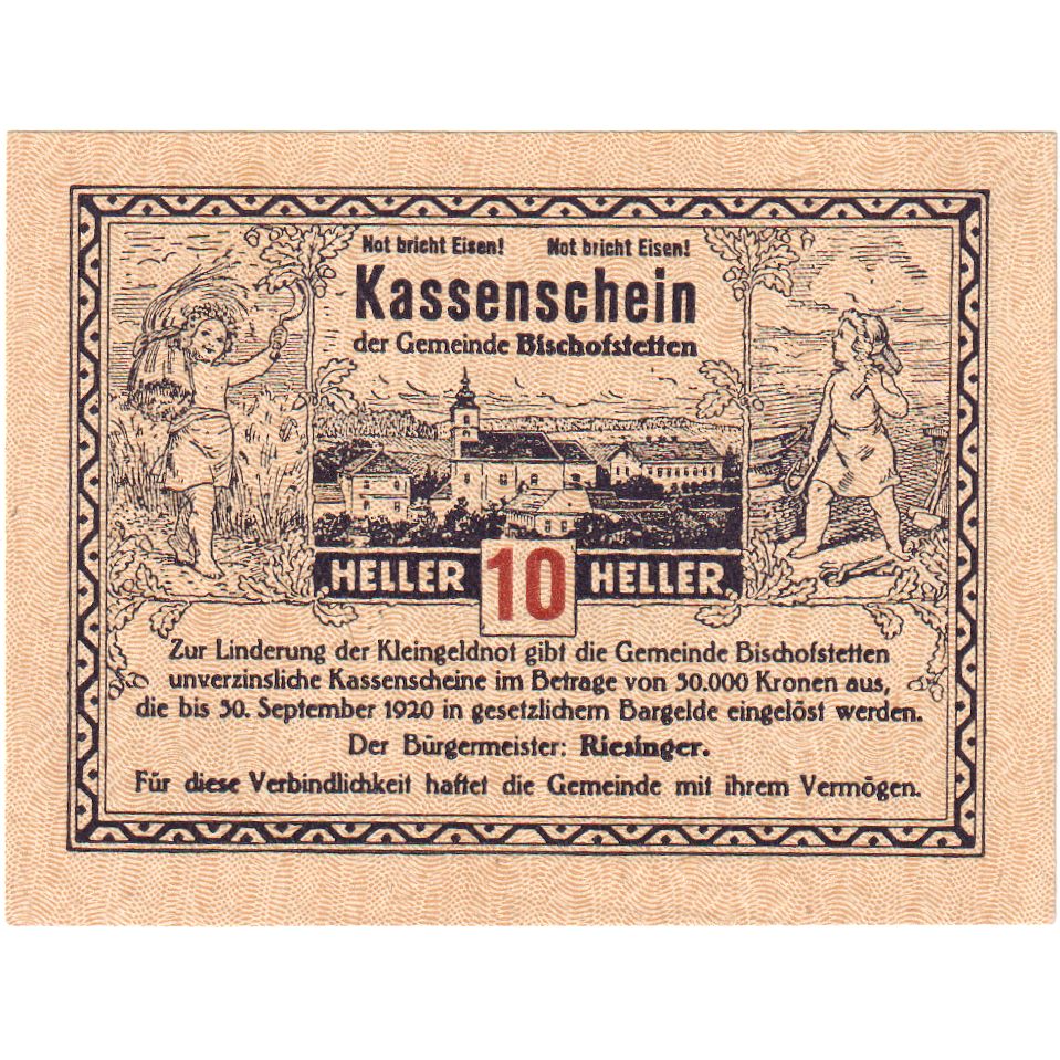 Österreich, Bischofstetten, 10 Heller, 1920-09-30, UNZ-