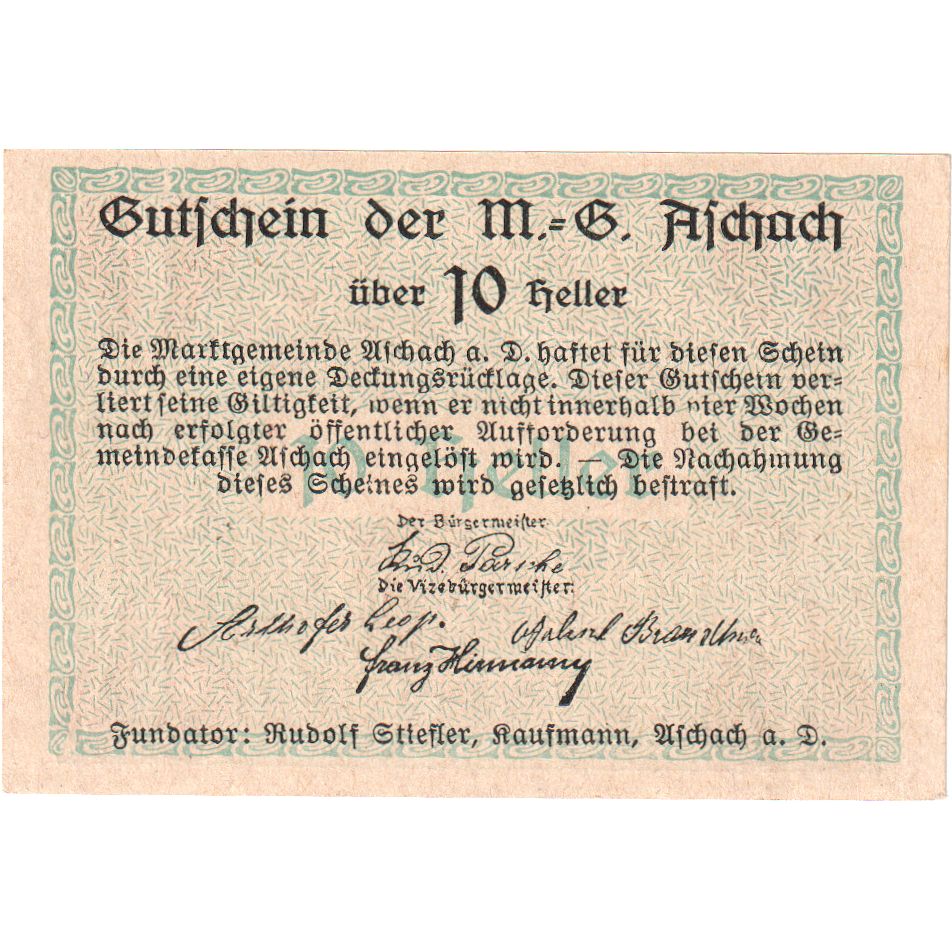 Austria, Aschach, 10 Heller, UNC(63)