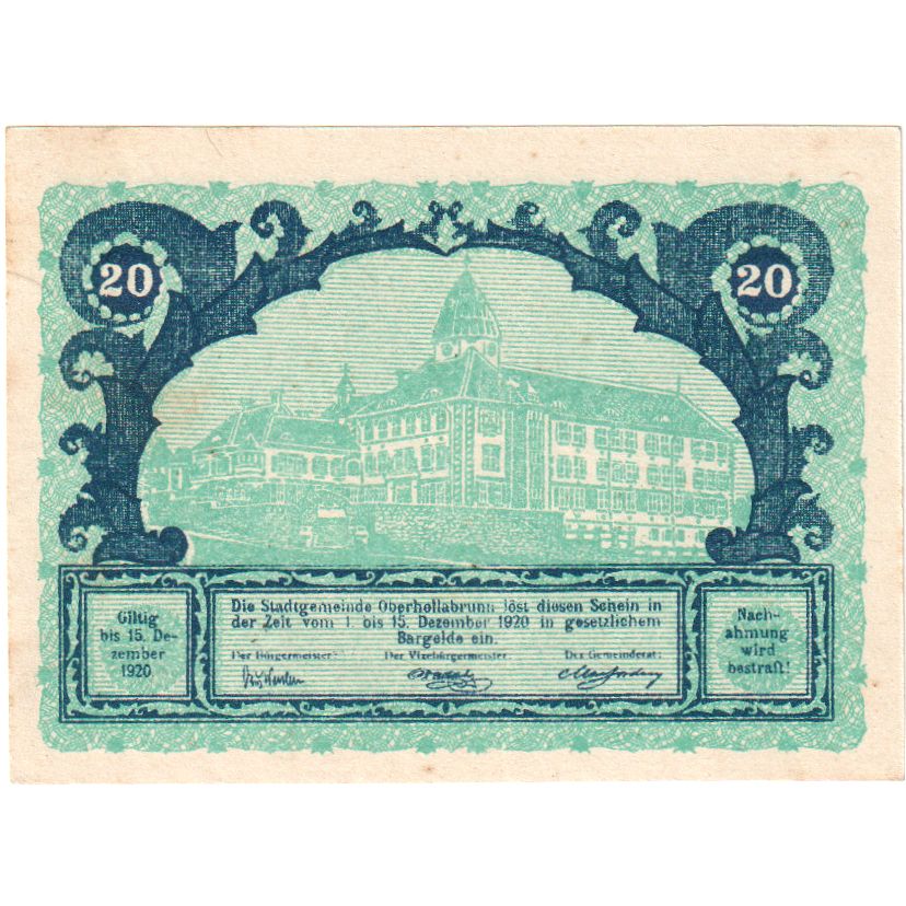 Austria, Oberhollabrunn, 20 Heller, 1920-12-15, UNC(63)