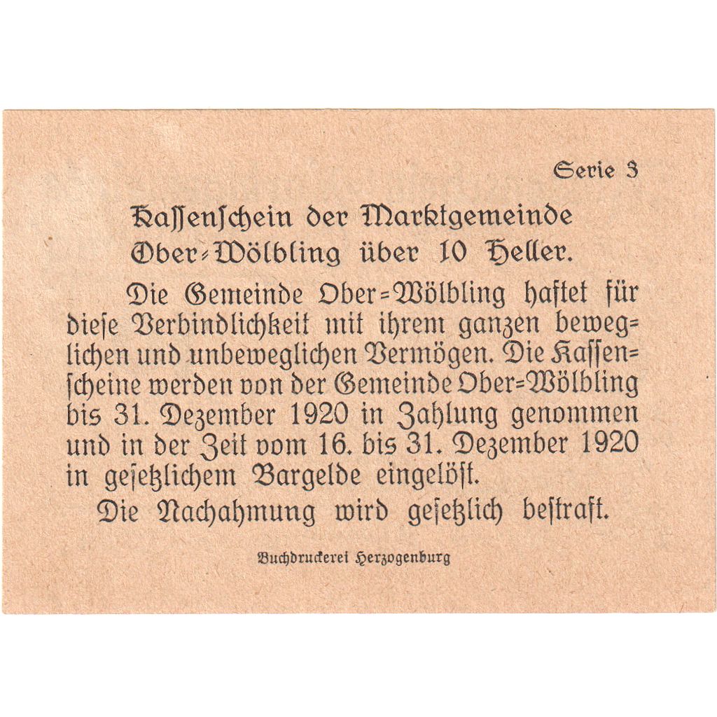 Austria, Wölbling, 10 Heller, 1920-12-31, UNC(63)
