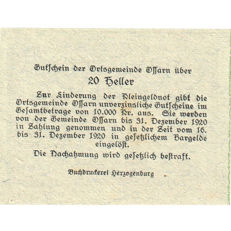 Austria, Ossarn, 20 Heller, 1920-12-31, UNC(63)