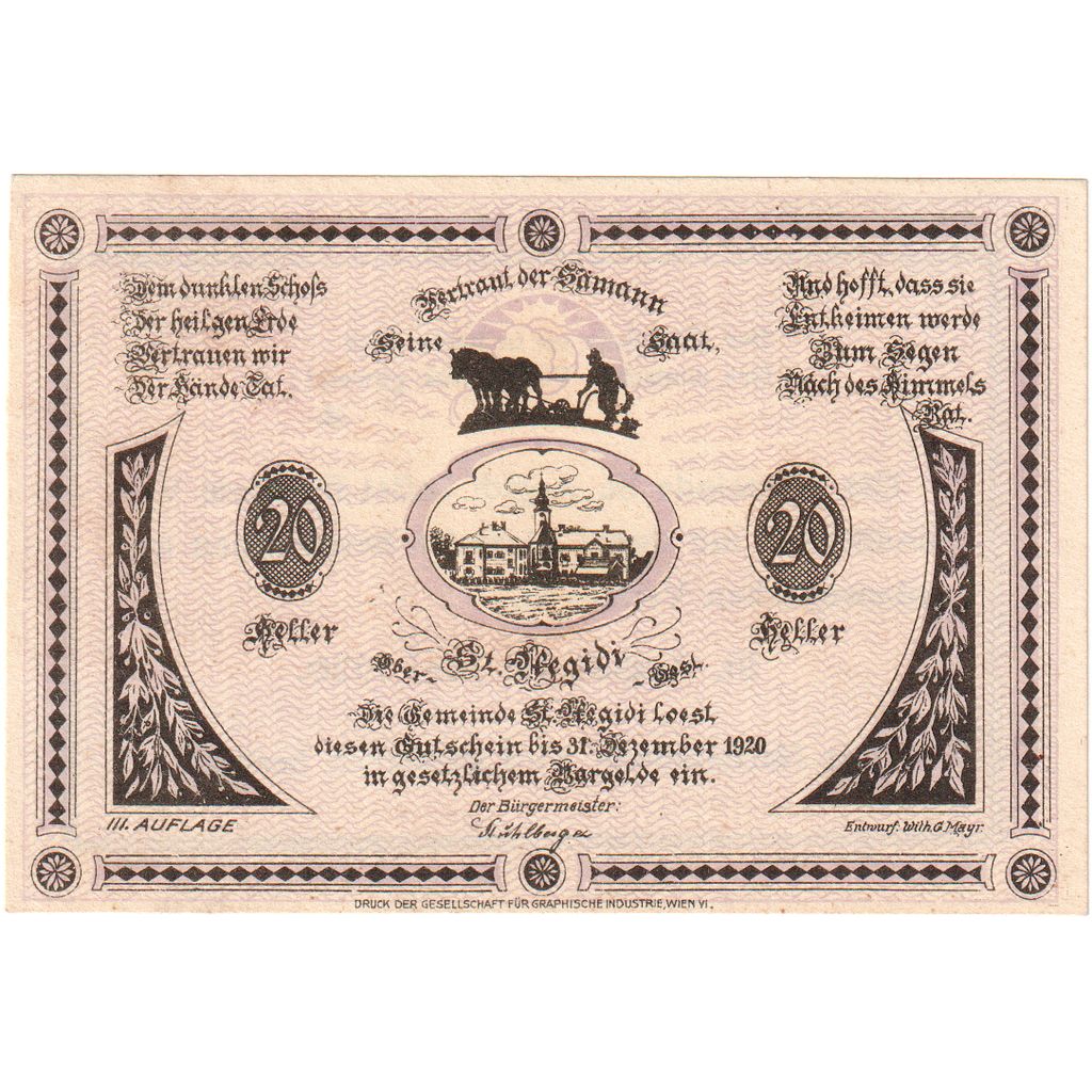 Österreich, St Aegidi, 20 Heller, 1920-12-31, VZ