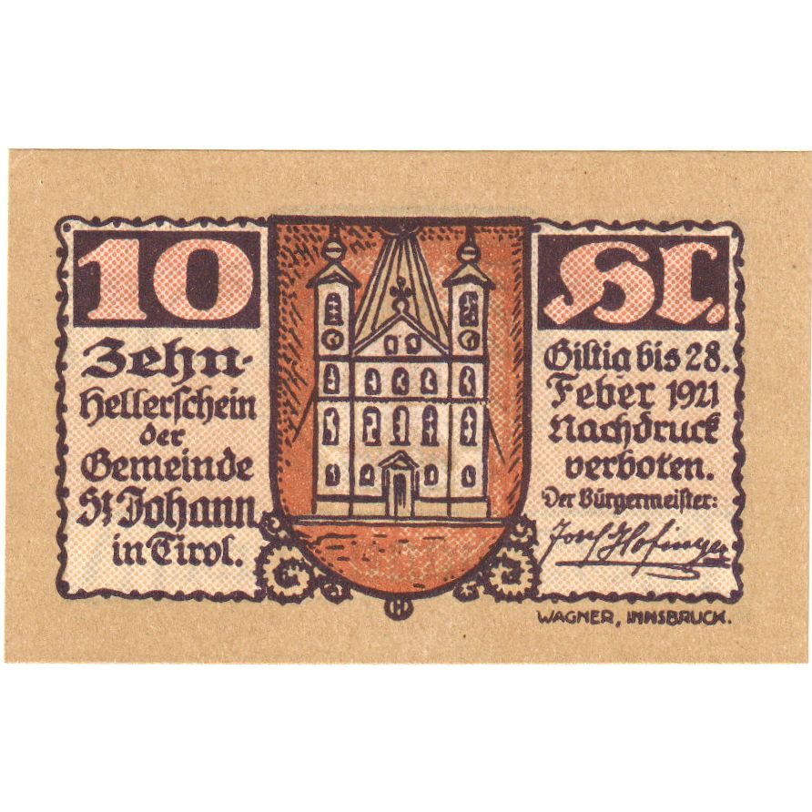 Österreich, St Johann in Tirol, 10 Heller, 1921-01-31, UNZ-
