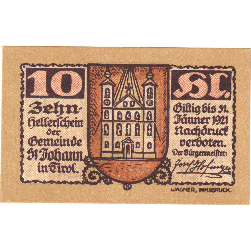 Austria, St Johann, 10 Heller, 1921-01-31, SPL