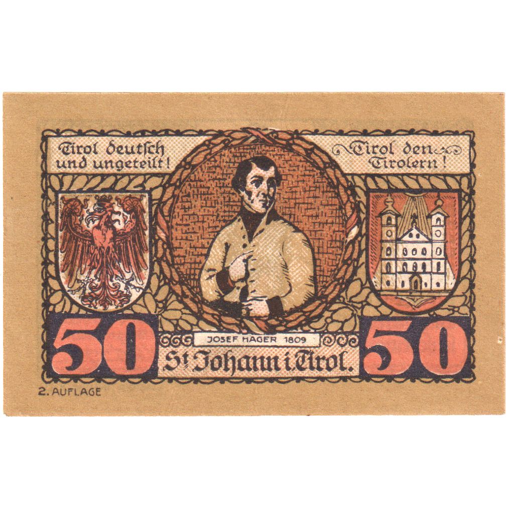 Austria, St Johann in Tirol, 50 Heller, 1921-01-31, SPL