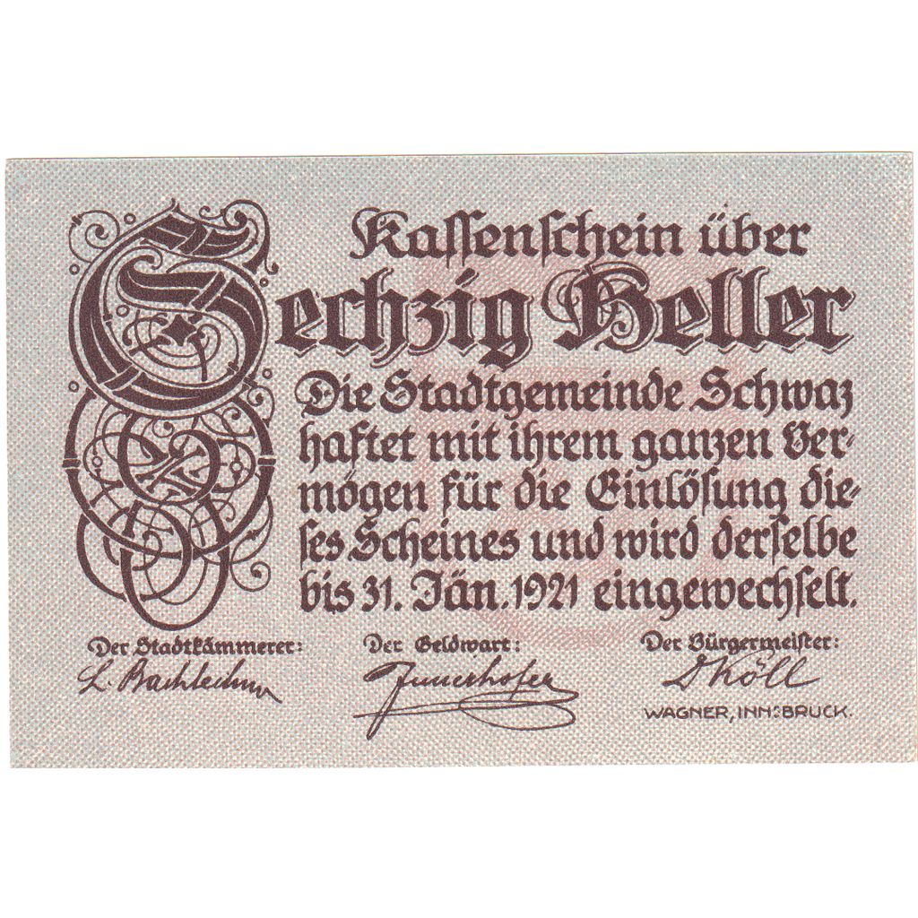 Österreich, Schwaz, 60 Heller, 1920-12-31, UNZ-