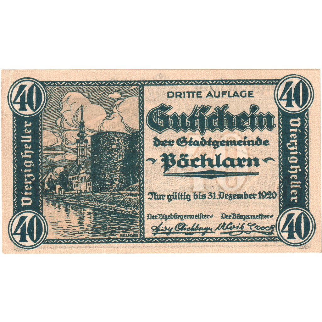 Autriche, Pochlarn, 40 Heller, 1920-12-31, SPL
