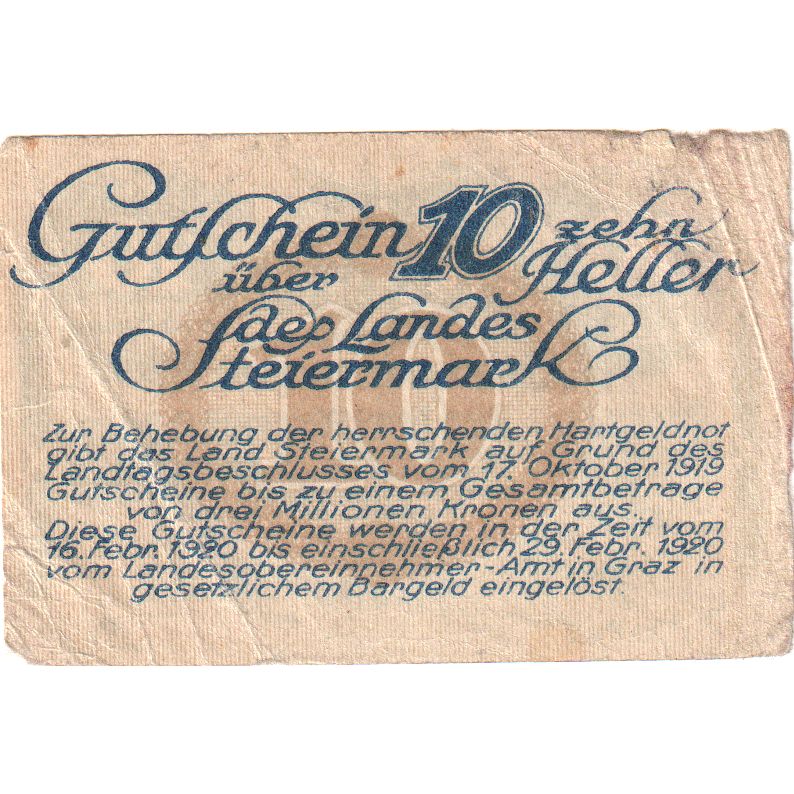 Austria, Steiermark, 10 Heller, 1920-02-29, BC