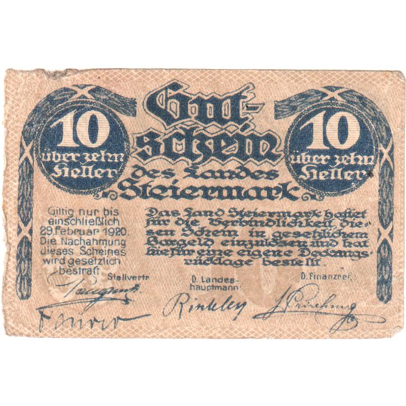 Austria, Steiermark, 10 Heller, 1920-02-29, BC