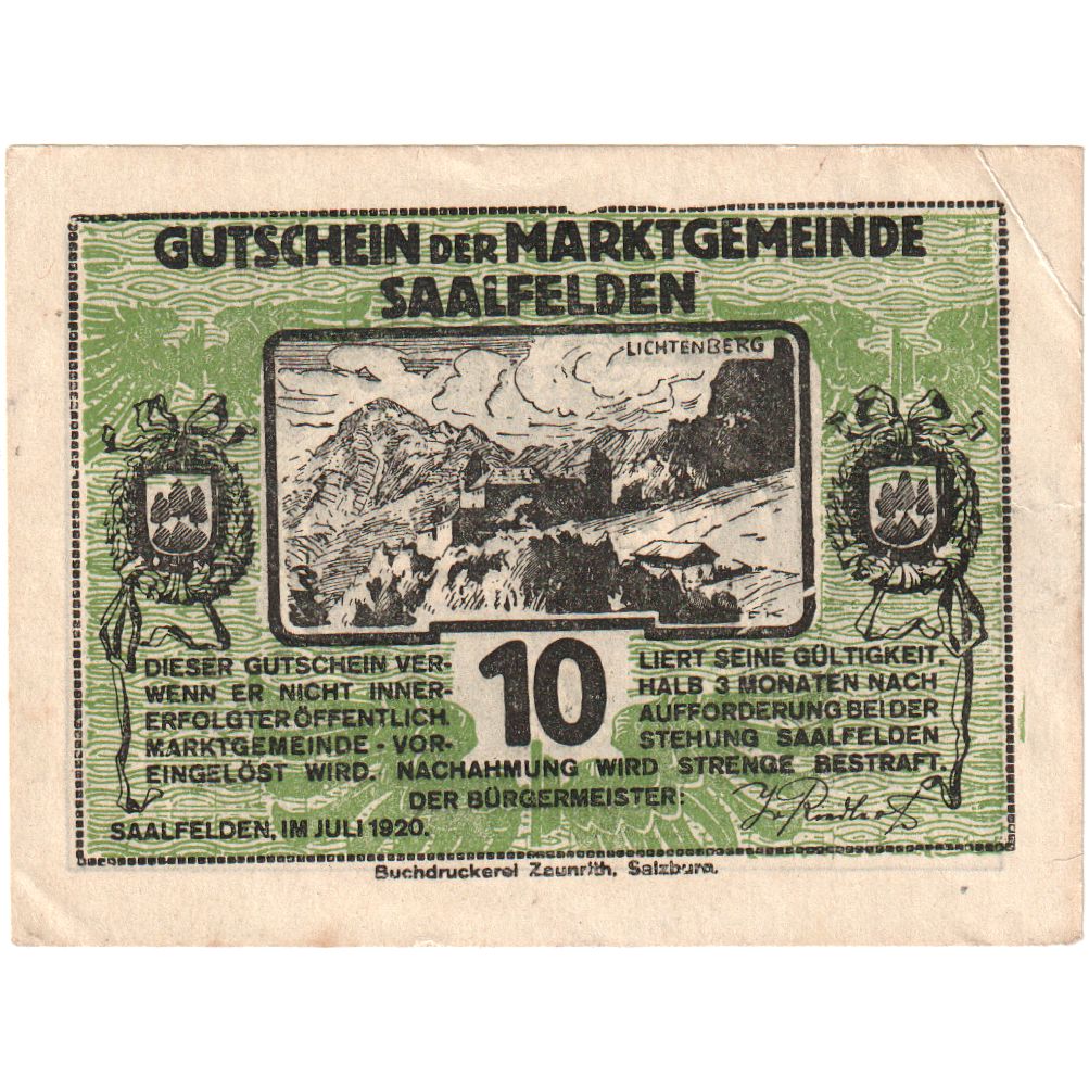 Áustria, Saalfelden, 10 Heller, EF(40-45)