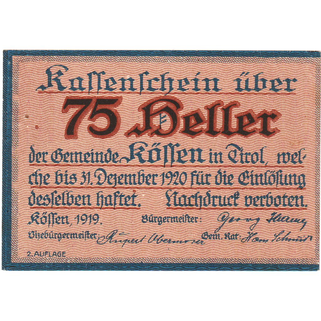 Austria, Kössen, 75 Heller, 1920-12-31, SC