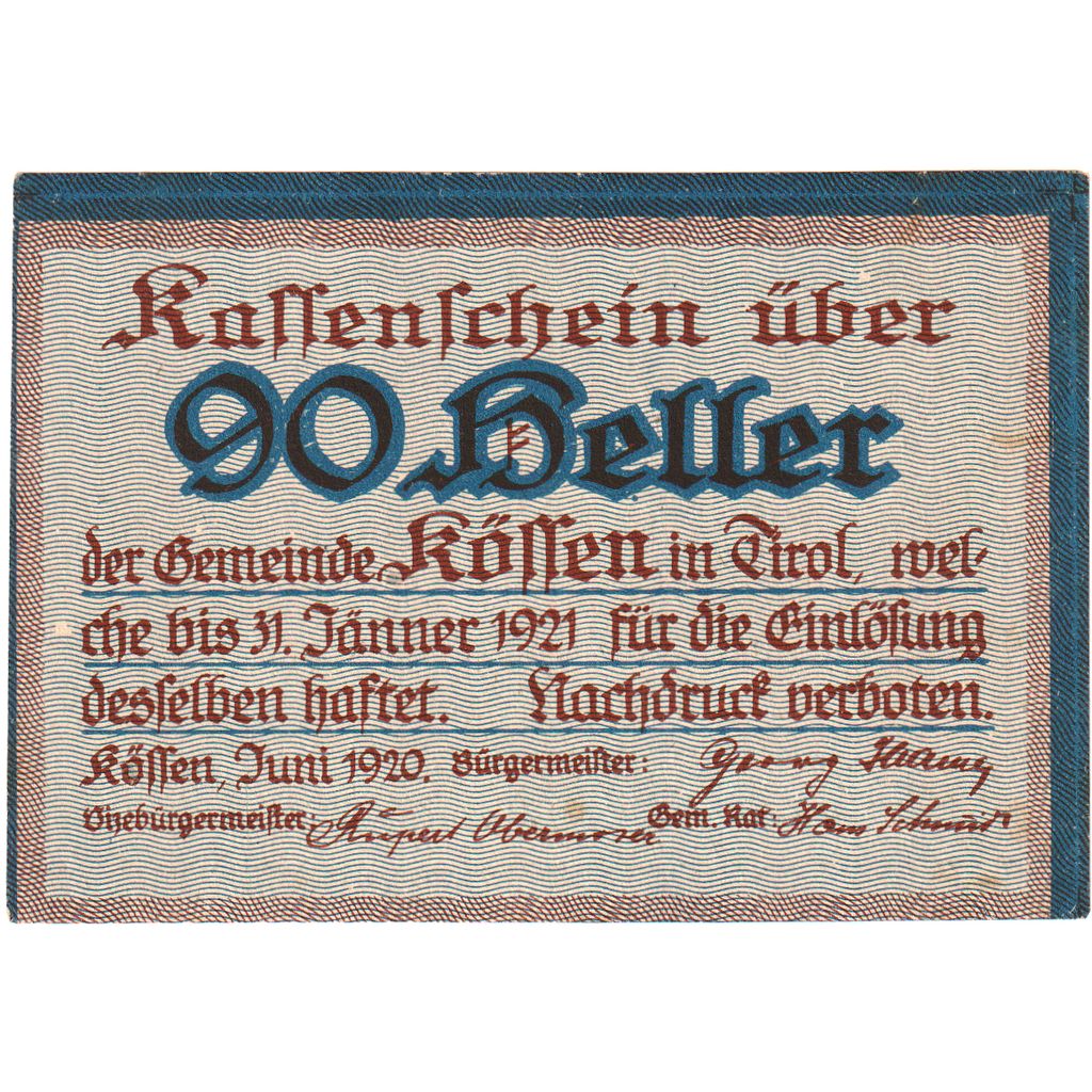 Austria, Kössen, 90 Heller, 1920-12-31, SC