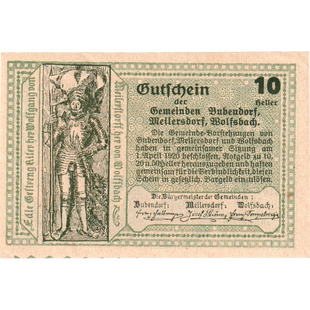 Austria, Bubendorf, 10 Heller, 1920-12-30, UNC(63)