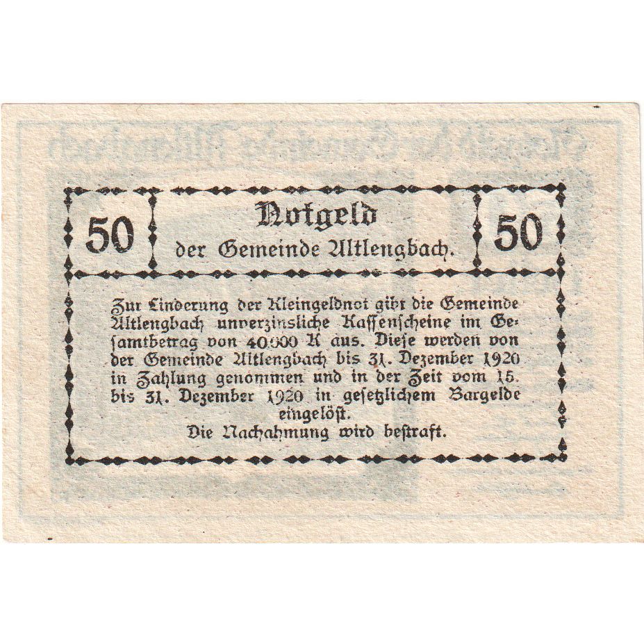 Austria, Altlengbach, 50 Heller, 1920-12-31, SPL