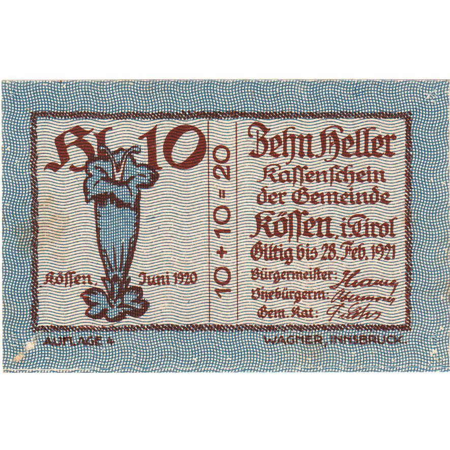 Austria, Kössen, 10 Heller, 1920-12-31, SPL