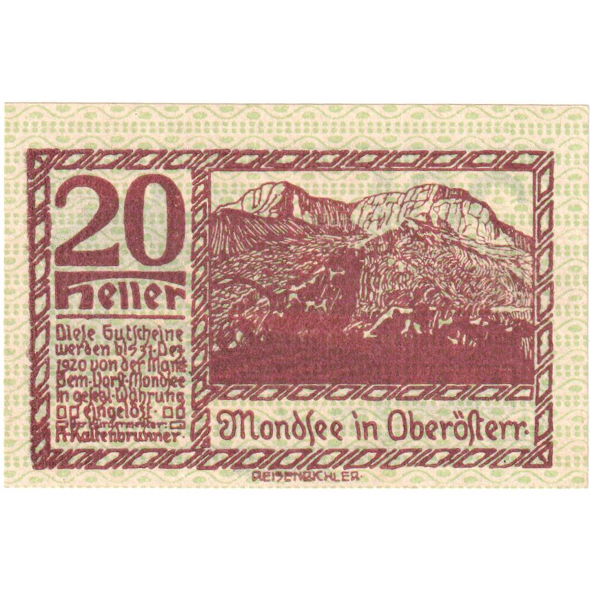 Austria, Mondsee, 20 Heller, 1920-12-31, SPL