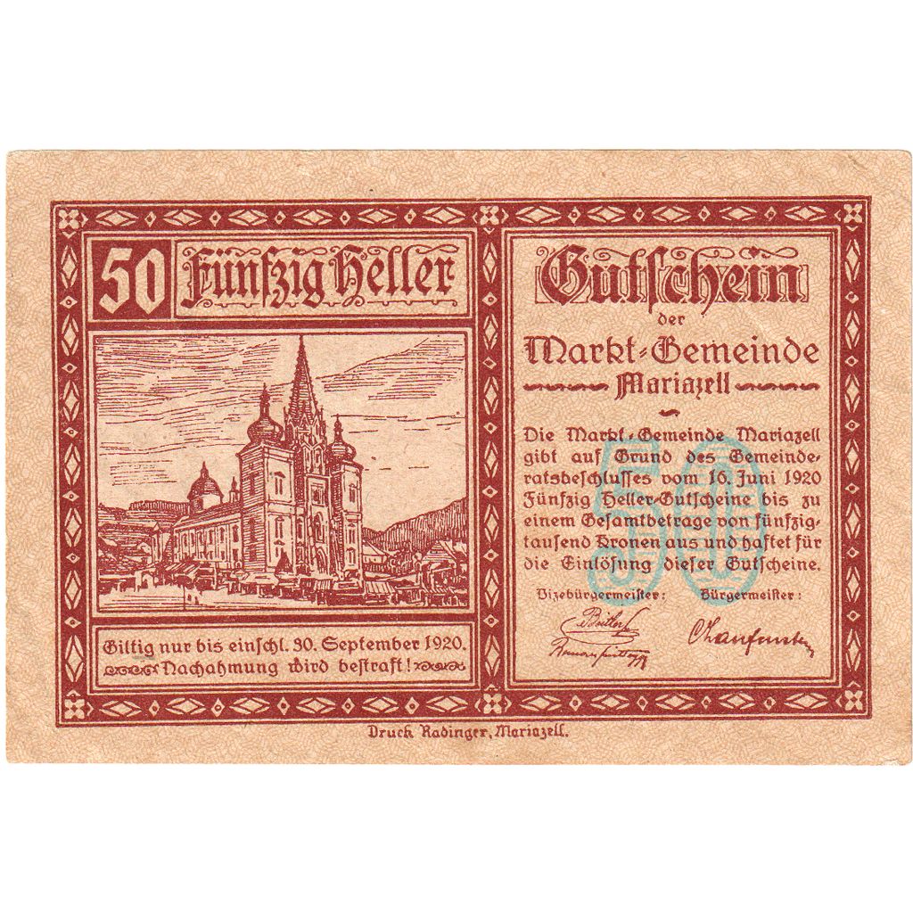 Austria, Mariazell, 50 Heller, 1920-09-30, UNC(63)