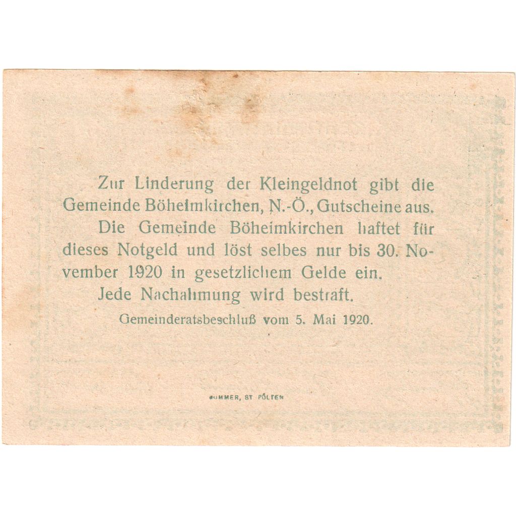 Austria, Böheimkirchen, 10 Heller, 1920-11-30, SPL-
