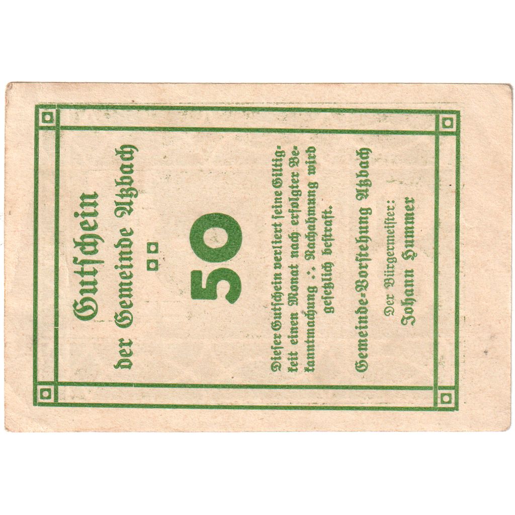 Austria, Atzbach, 50 Heller, EF(40-45)