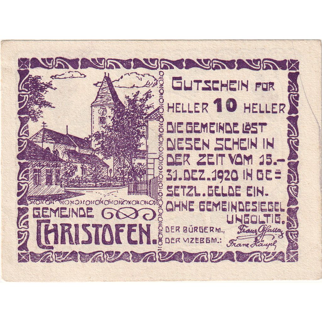 Autriche, Sankt Christofen, 10 Heller, 1920-12-31, SUP