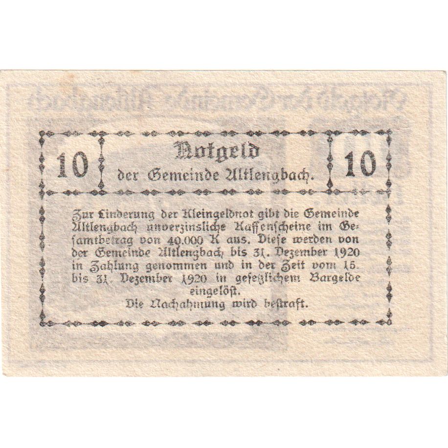 Österreich, Altlengbach, 10 Heller, 1920-12-31, UNZ-