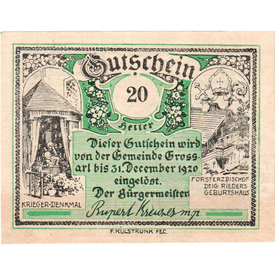 Áustria, Grossarl, 20 Heller, 1920-12-31, UNC(63)
