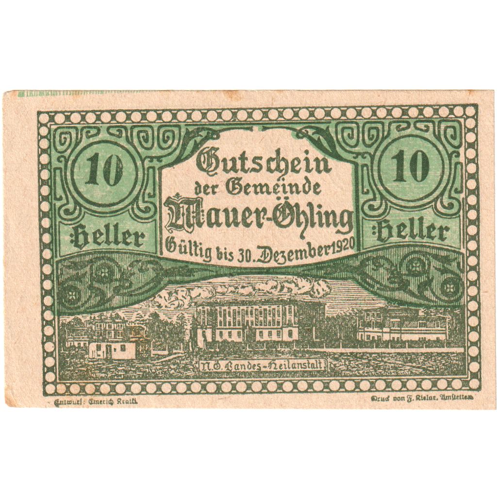 Autriche, Mauer Ohling, 10 Heller, 1920-12-31, SUP