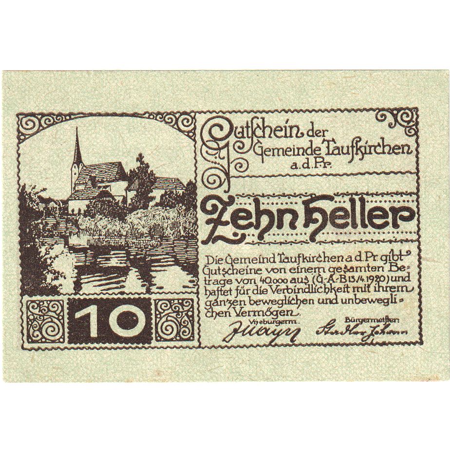 Áustria, Taufkirchen, 10 Heller, 1920-12-31, UNC(63)