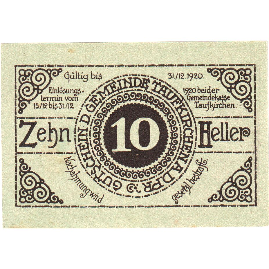 Áustria, Taufkirchen, 10 Heller, 1920-12-31, UNC(63)