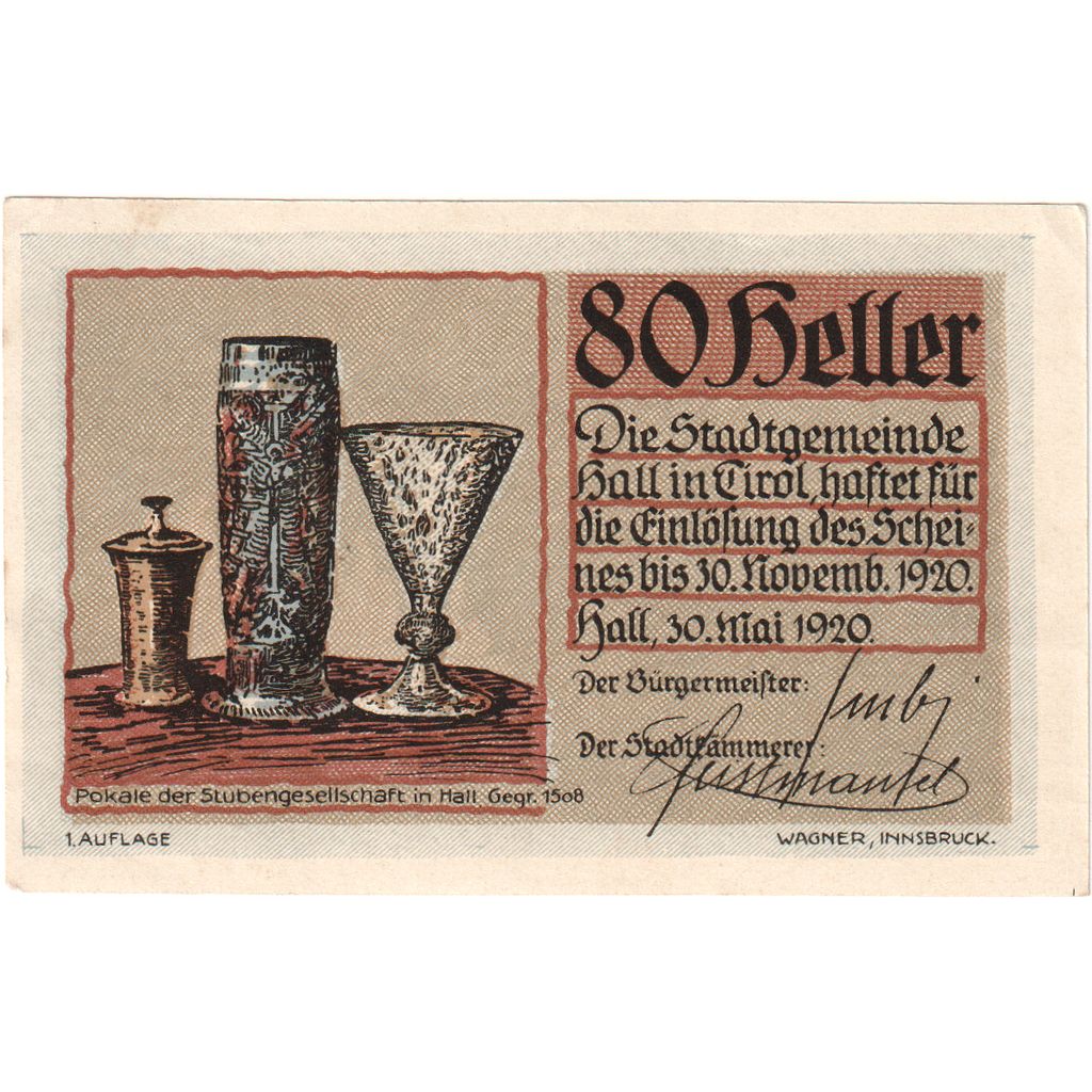 Oostenrijk, Hall in Tirol, 80 Heller, 1920-11-30, SUP