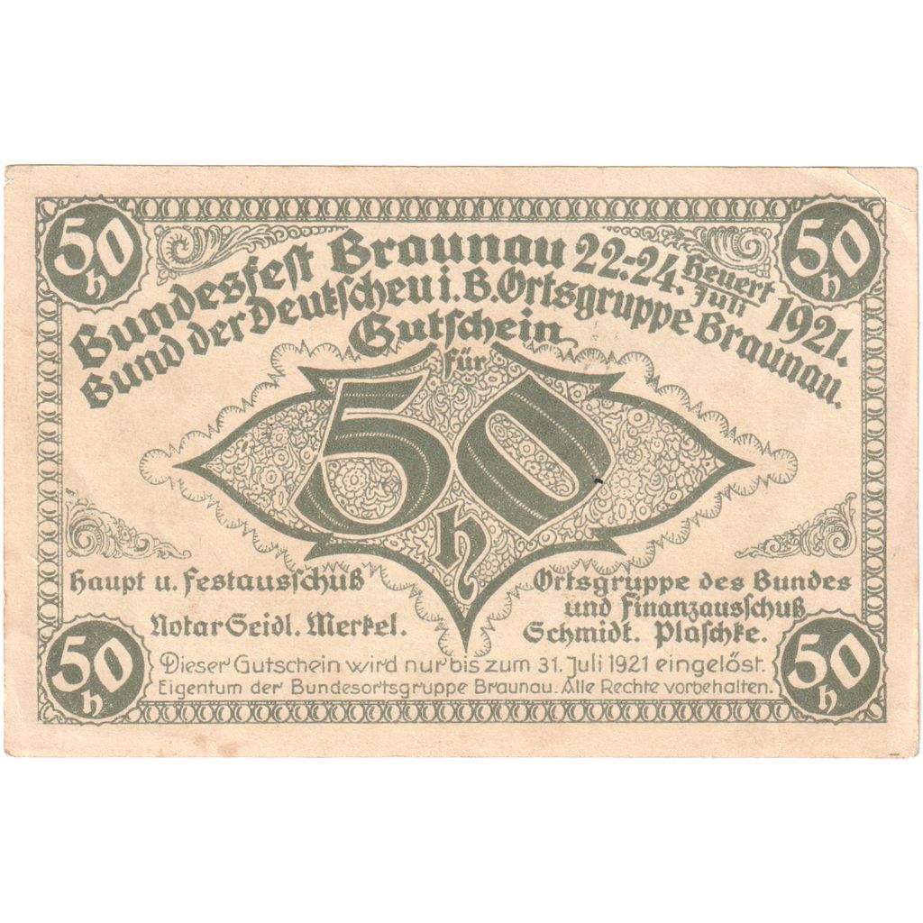 Austria, Braunau, 50 Heller, 1921-07-31, SPL-