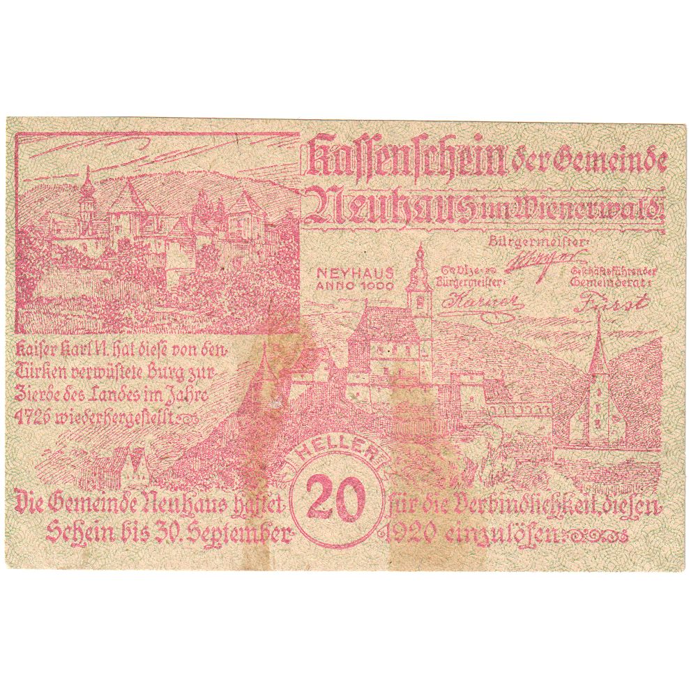 Austria, Neuhaus, 20 Heller, 1920-09-30, BB