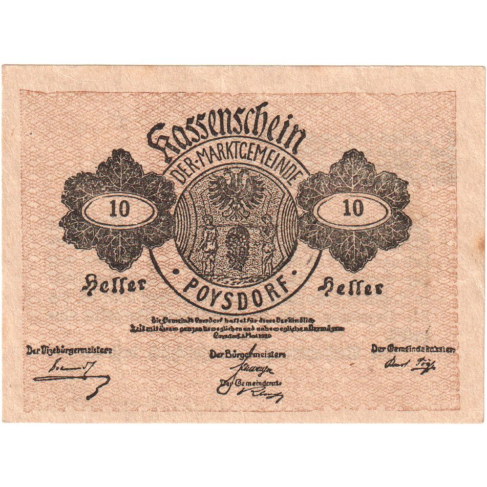 Austria, Poysdorf, 10 Heller, 1920-12-31, SPL