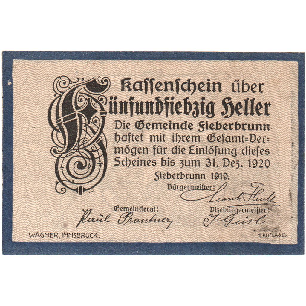 Austria, Fieberbrunn, 50 Heller, 1920-12-31, SPL