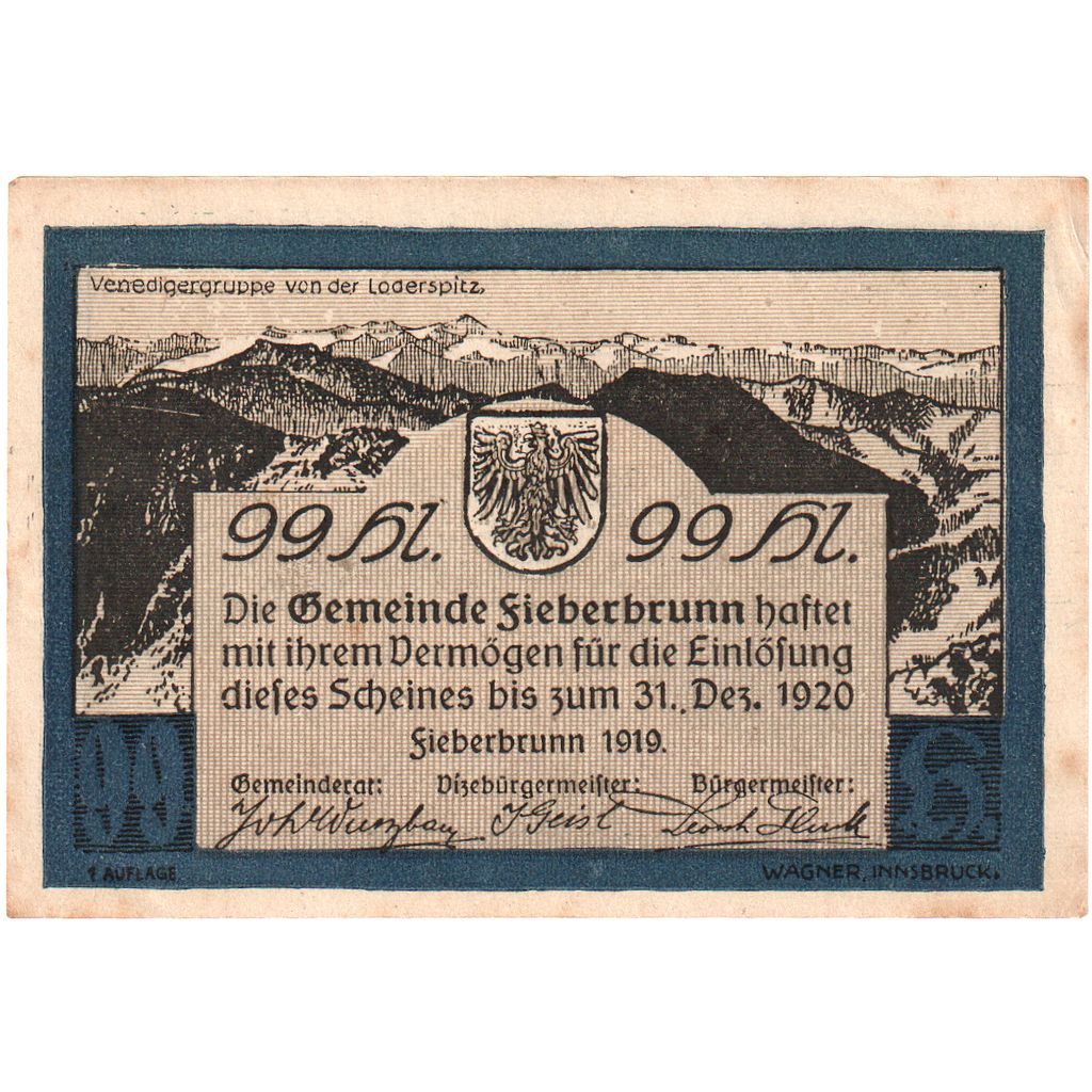 Austria, Fierberbrunn, 99 Heller, 1920-12-31, SPL-