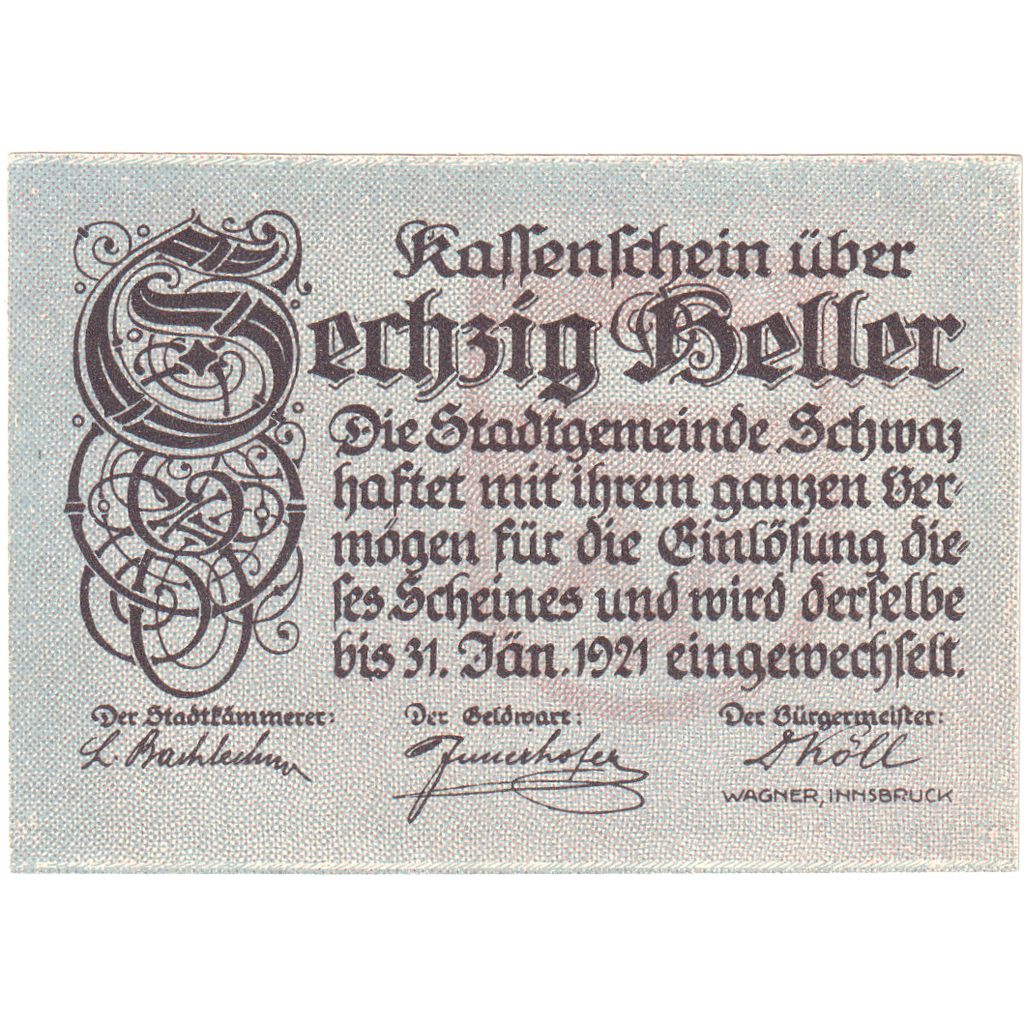 Austria, Schwaz, 60 Heller, 1920-12-31, SPL