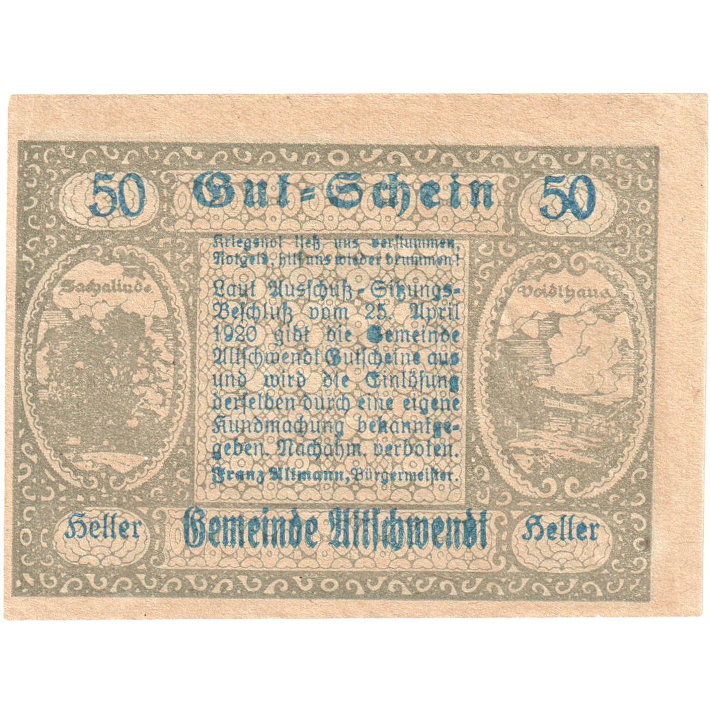 Austria, Altschwendt, 50 Heller, SPL
