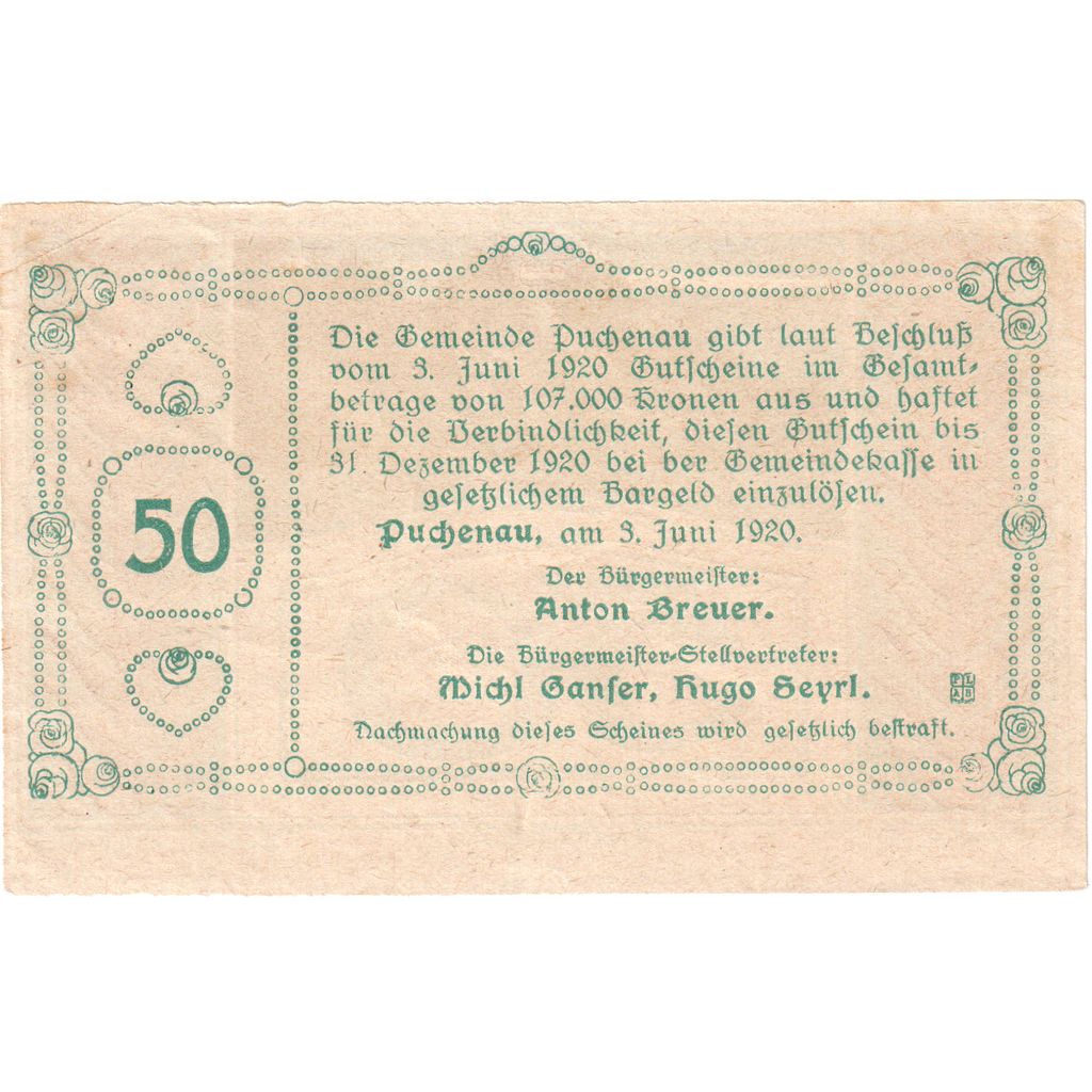 Austria, Puchenau, 50 Heller, 1920-12-31, UNC(60-62)