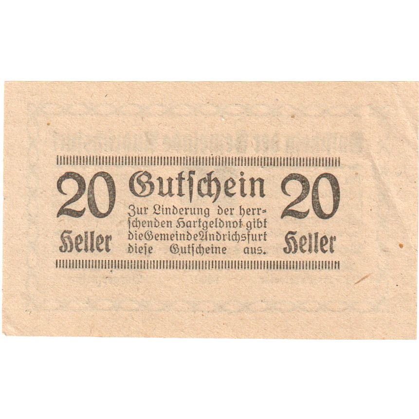 Áustria, Andrichsfurt, 20 Heller, 1920-09-30, UNC(63)
