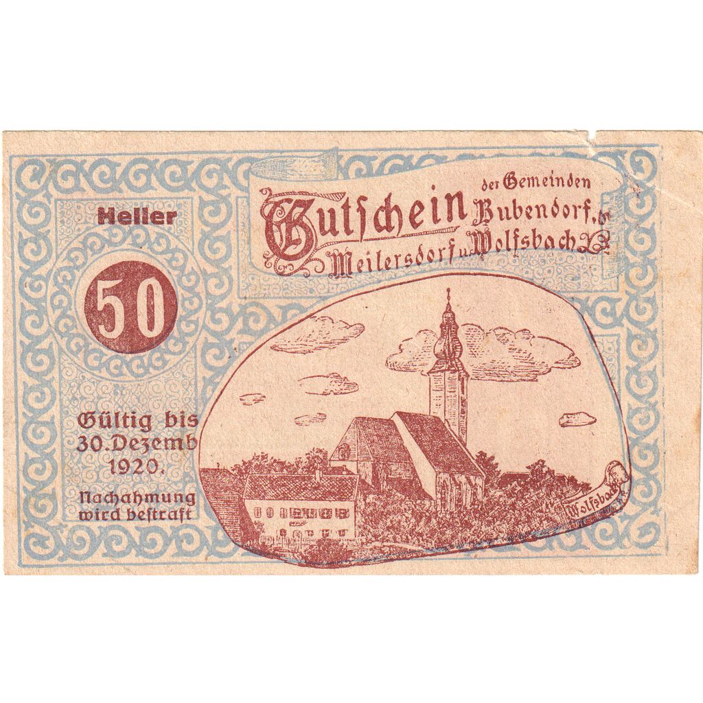 Áustria, Bubendorf, 50 Heller, 1920-12-30, EF(40-45)