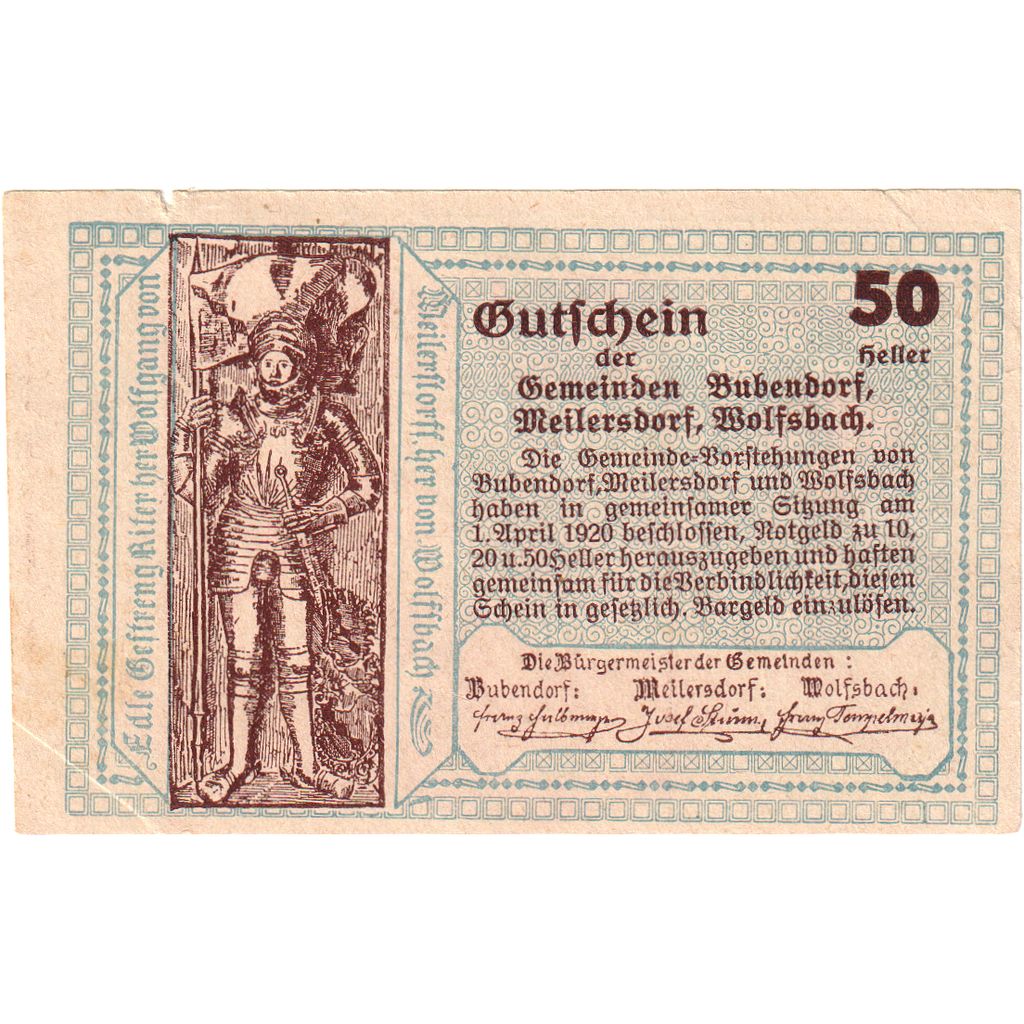 Áustria, Bubendorf, 50 Heller, 1920-12-30, EF(40-45)