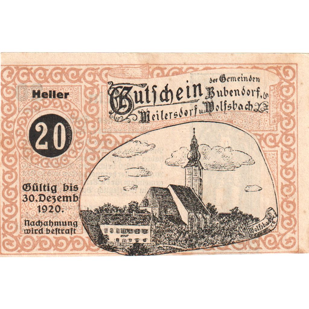 Austria, Bubendorf, 20 Heller, 1920-12-30, SPL-
