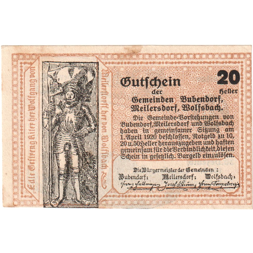 Austria, Bubendorf, 20 Heller, 1920-12-30, SPL-