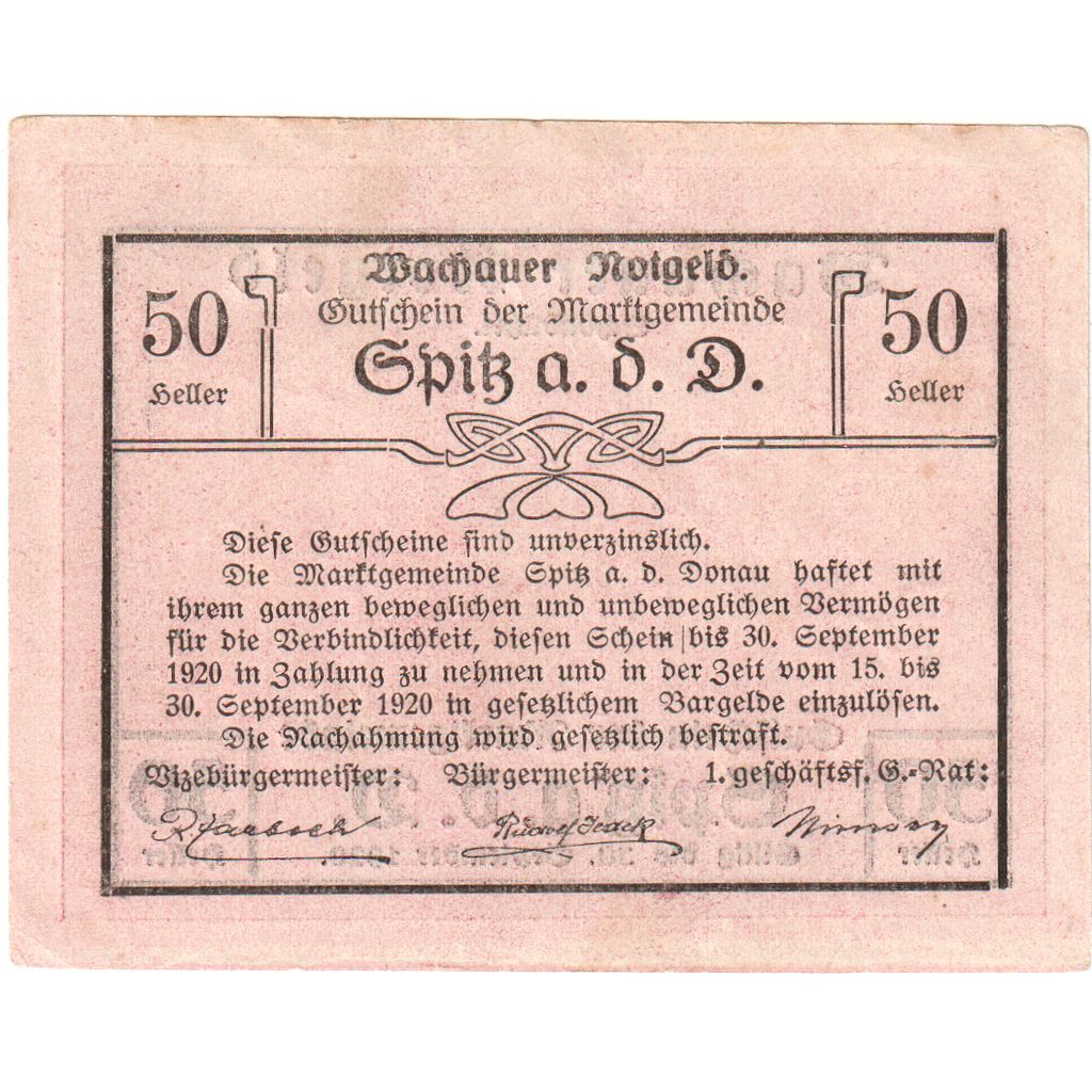 Austria, Spitz an der Donau, 50 Heller, 1920-09-30, SPL-