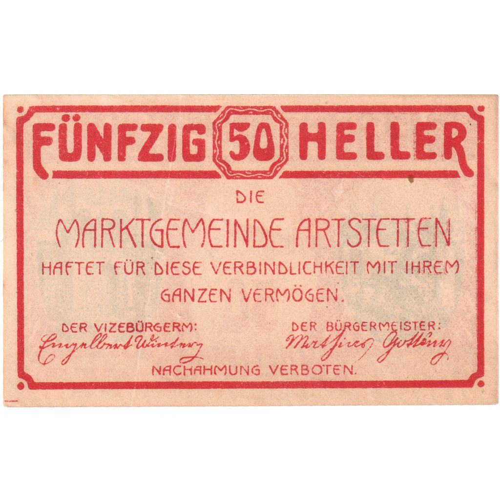 Áustria, Artstetten, 50 Heller, 1920-12-31, AU(55-58)