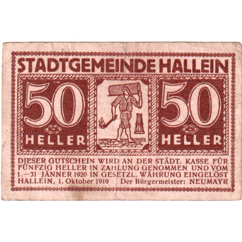 Austria, Hallein, 50 Heller, 1920-01-31, VF(20-25)