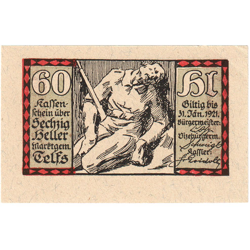 Áustria, Telfs, 60 Heller, 1921-01-31, UNC(63)