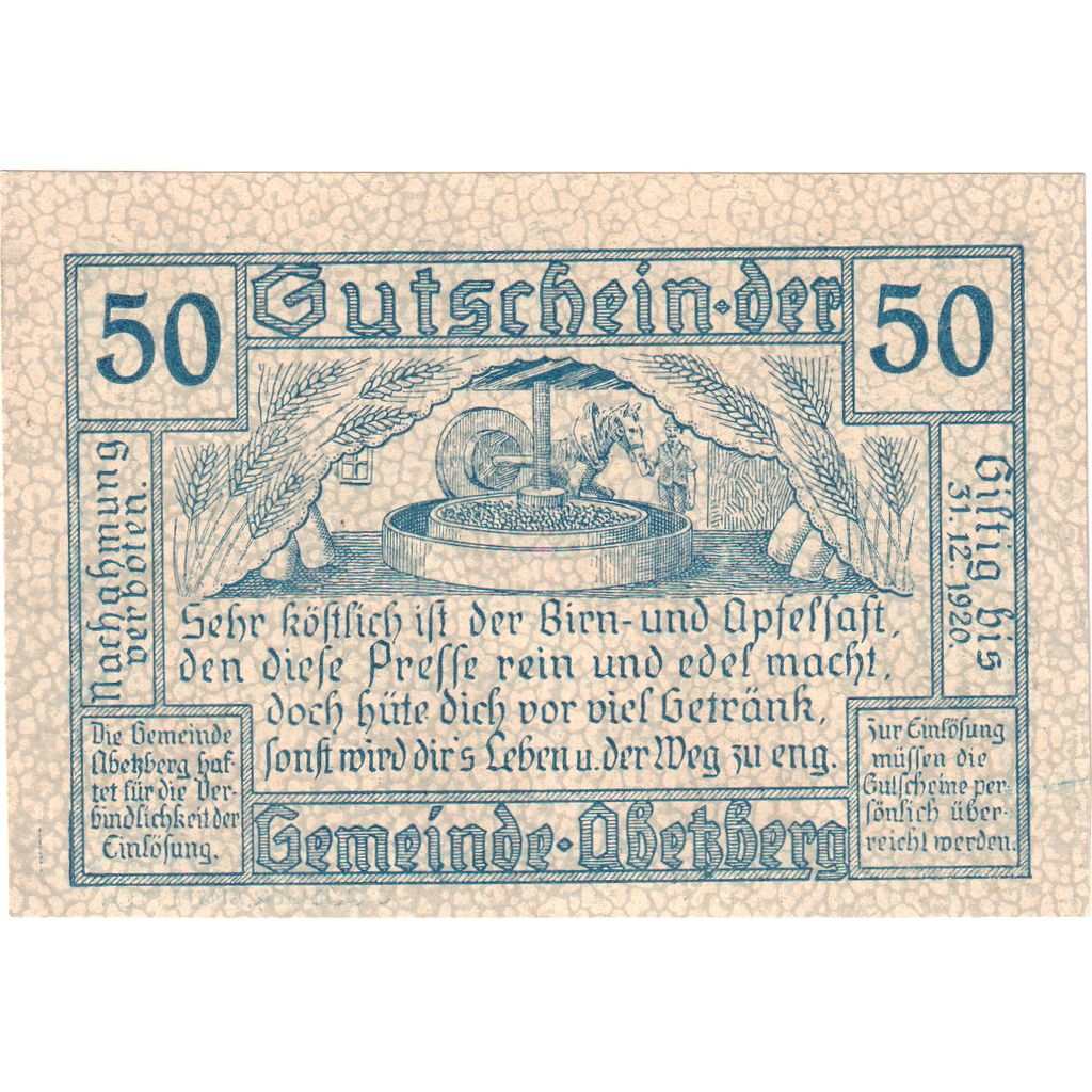 Austria, Abetzberg, 50 Heller, 1920-12-31, UNC(63)
