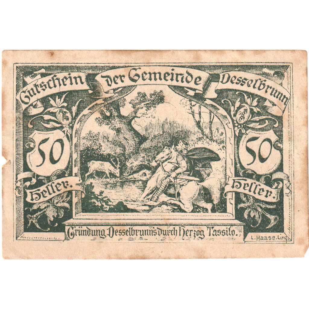 Áustria, Desselbrunn, 50 Heller, 1920-05-01, VF(20-25)